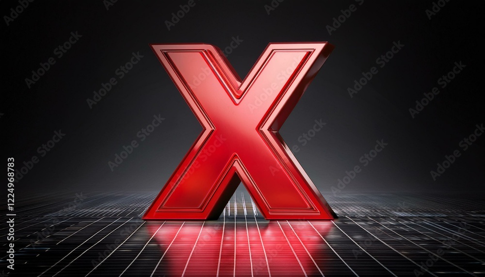 Um X vermelho indicando reprovação, insegurança, falha Um X vermelho indicando reprovação, insegurança, falha