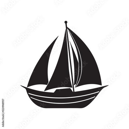 sailboat silhouette, black and white silhouette, vector and illustration