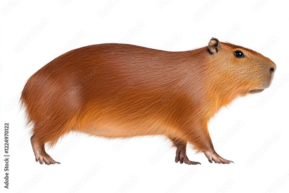 Detailed illustration of a capybara with rich brown fur, showcasing its unique features against a white background, perfect for animal lovers and wildlife enthusiasts Detailed illustration of a capybara with rich brown fur, showcasing its unique features against a white background, perfect for animal lovers and wildlife enthusiasts