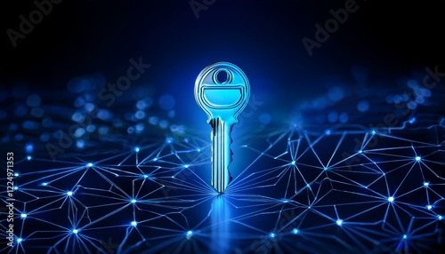 Uma chave azul simulando segurança digital e criptografia