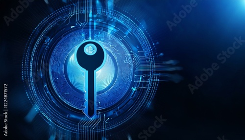 Uma chave azul simulando segurança digital e criptografia