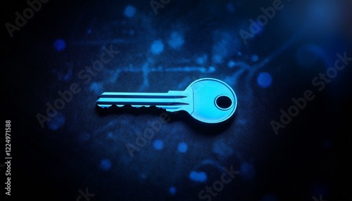 Uma chave azul simulando segurança digital e criptografia