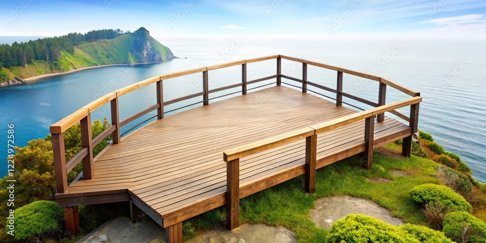 Elevated Wooden Deck Overlooking Coastal View Elevated Wooden Deck Overlooking Coastal View