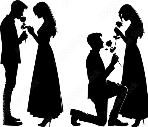 Romantic Silhouette of Man Proposing with Rose
