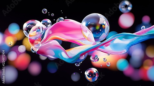 Abstract Colorful Fluid Swirl with Bubbles and Lights