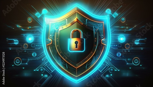 Um escudo com um cadeado ao centro, representando segurança digital