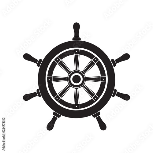 ship steering silhouette, black and white silhouette, vector and illustration