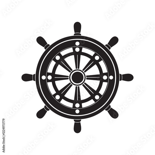 ship steering silhouette, black and white silhouette, vector and illustration