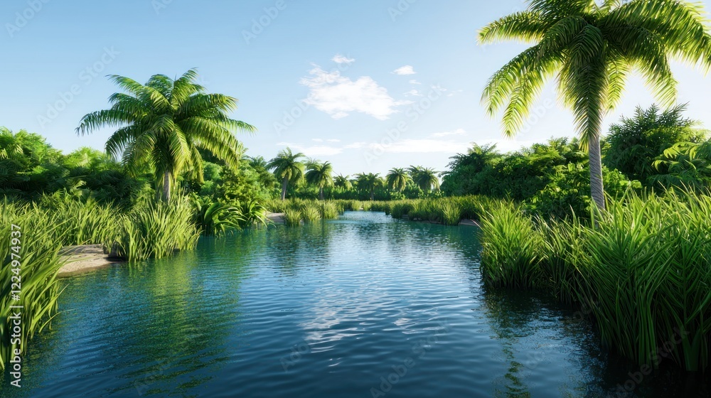 Obraz premium Tranquil Tropical River Scene