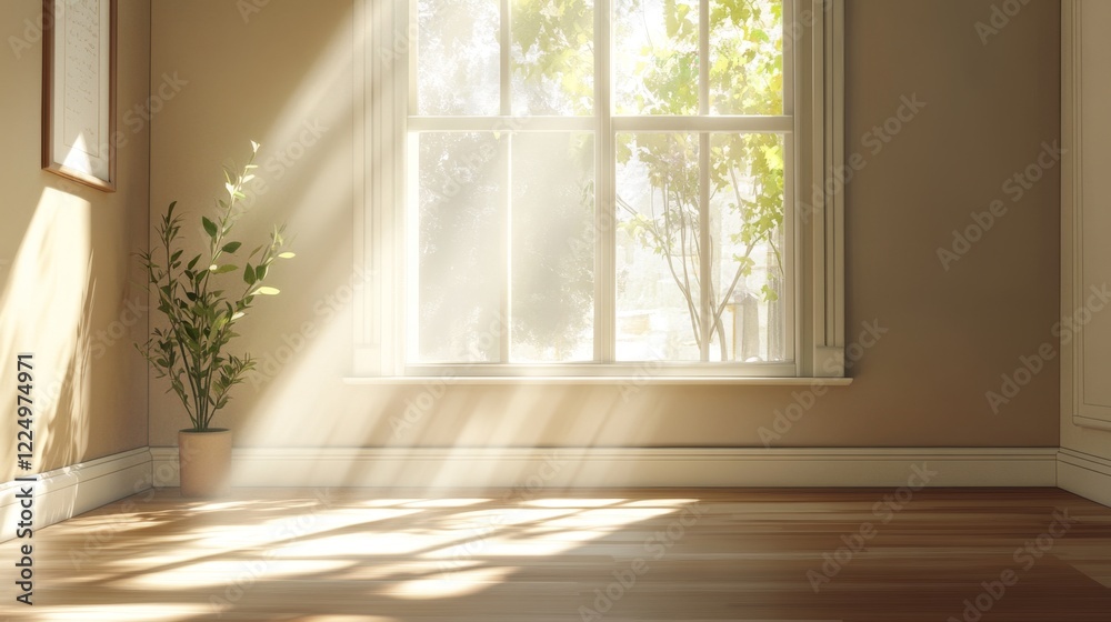 Fototapeta premium Bright and Serene Interior with Sunlight Streaming Through Window