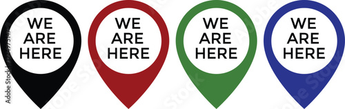 Set we here location vector icon. are you here with map icon. Location pin. position symbol. perfect for maps

