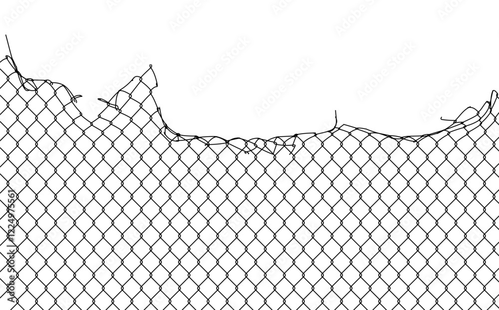 Broken metal mesh on a white background Broken metal mesh on a white background