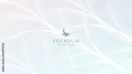 Light blue pastel color background with soft white waves. Spa and Beauty. Cosmetic packaging or promotio. Luxury services. Websites banner and voucher design.