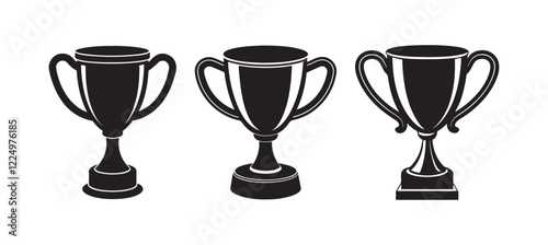 Set of Winner cup silhouette, black and white silhouette, vector and illustration