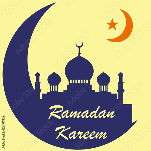 Ramadan Kareem Design with Mosque and Crescent Moon photo