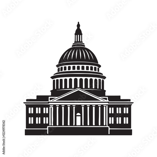 Washington capitol building silhouette, black and white silhouette, vector and illustration