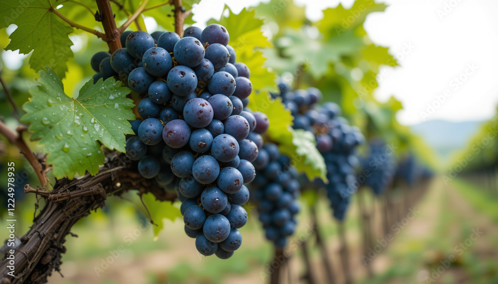 Grapes hanging from vine branches in a lush vineyard under natural sunlight. Grape day Grapes hanging from vine branches in a lush vineyard under natural sunlight. Grape day