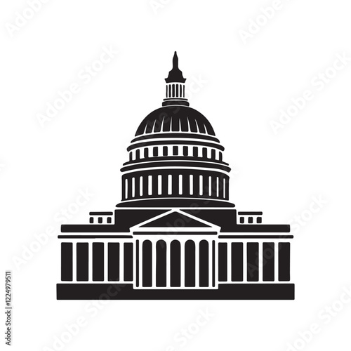 Washington capitol building silhouette, black and white silhouette, vector and illustration