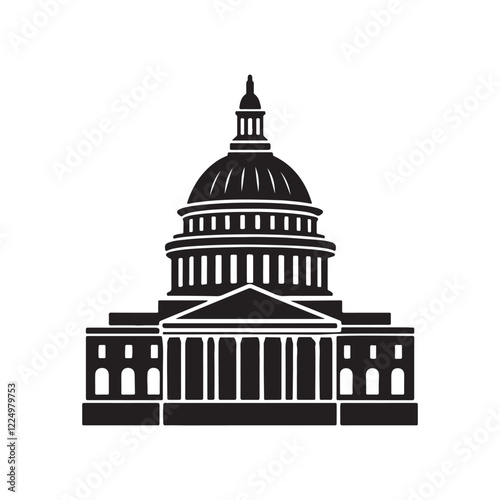 Washington capitol building silhouette, black and white silhouette, vector and illustration
