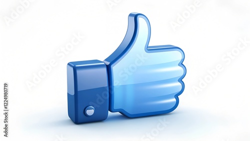 The image features a 3D rendering of a blue thumbs-up icon against a plain white background. 