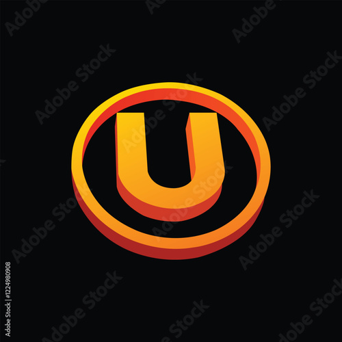 Bold 3D U Logo with Vibrant Orange Circular Design