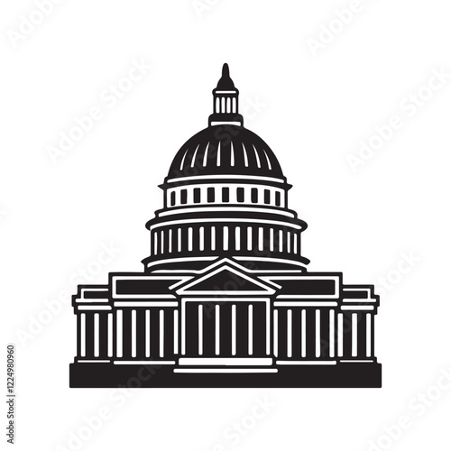 Washington capitol building silhouette, black and white silhouette, vector and illustration