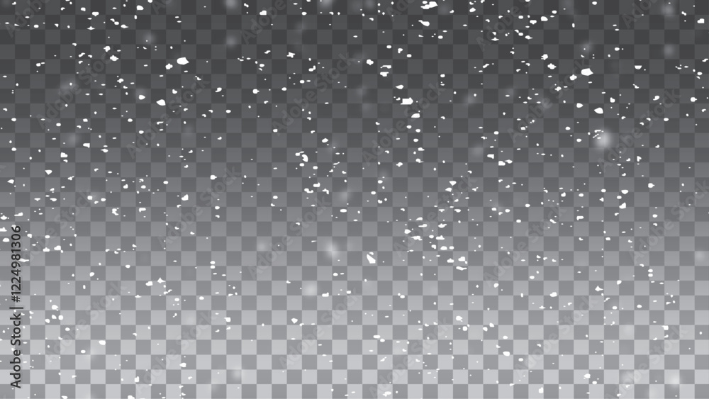 Snow and snowflakes on transparent background. Winter snowfall effect of falling white snow flakes and shining Snow and snowflakes on transparent background. Winter snowfall effect of falling white snow flakes and shining
