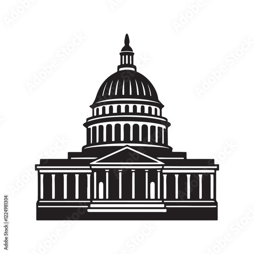 Washington capitol building silhouette, black and white silhouette, vector and illustration