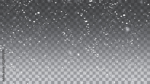 Snow and snowflakes on transparent background. Winter snowfall effect of falling white snow flakes and shining
