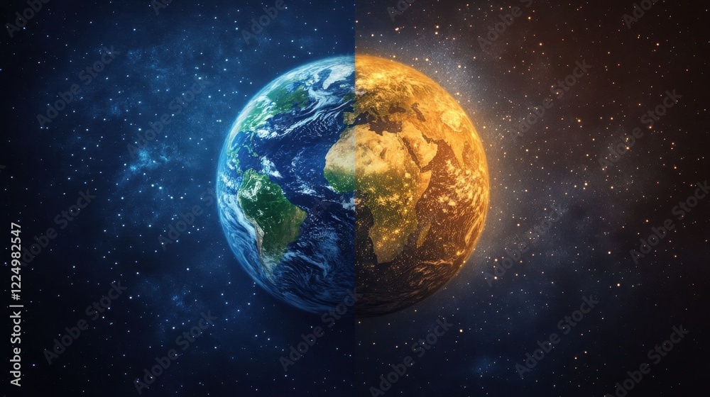 Obraz premium A celestial map of Earth split.