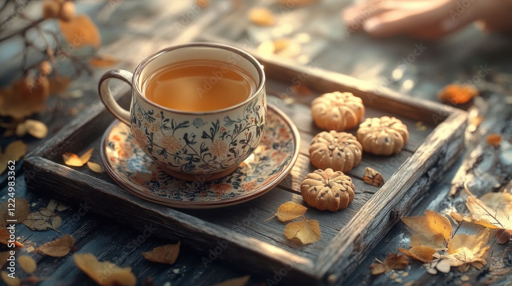 Fototapeta premium Cozy tea set with biscuits.