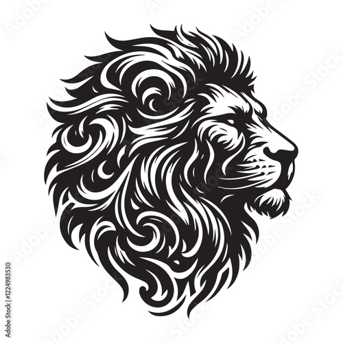 Vector illustration of a lion head mascot with tattoo style, featuring a wild animal face, symbolizing strength and nature