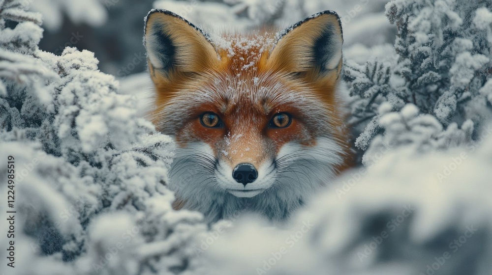 Fototapeta premium A curious red fox in winter.
