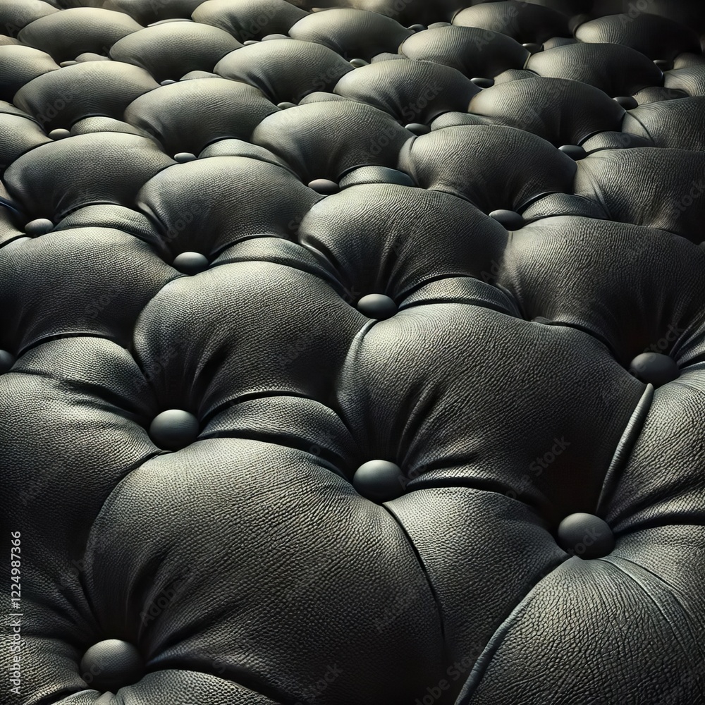 Obraz premium The image shows a close-up view of dark gray or black tufted upholstery.&nbsp; 