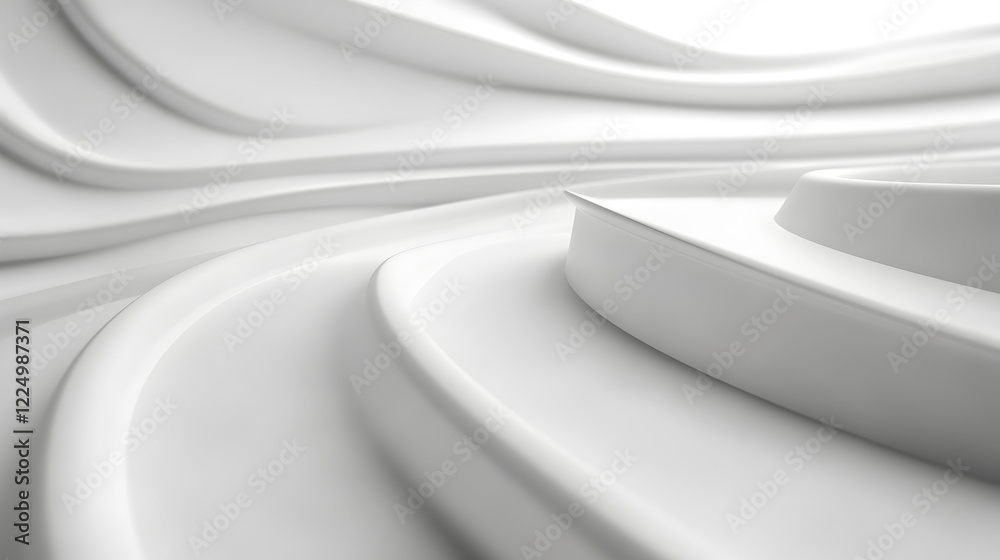 A smooth, abstract white surface with flowing curves and steps, suggesting modern design. A smooth, abstract white surface with flowing curves and steps, suggesting modern design.