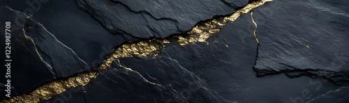 Panel kuchenny z motywem Black slate texture with natural gold veins creating a unique background  -