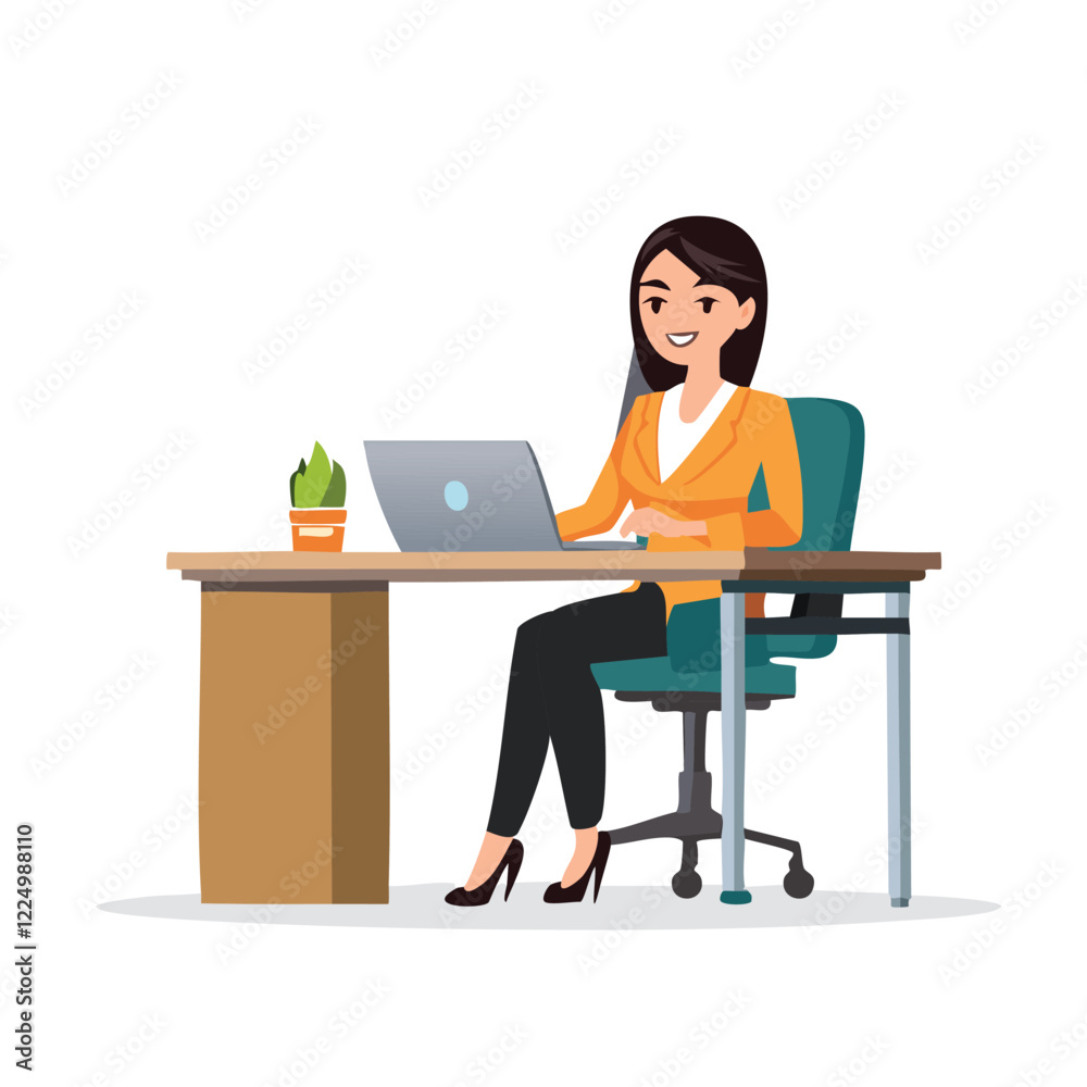 Woman working at desk in office environment Woman working at desk in office environment