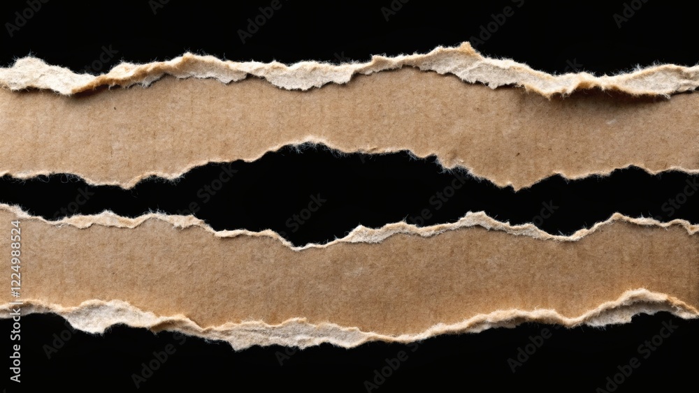 Torn Cardboard Texture on Black Background Torn Cardboard Texture on Black Background