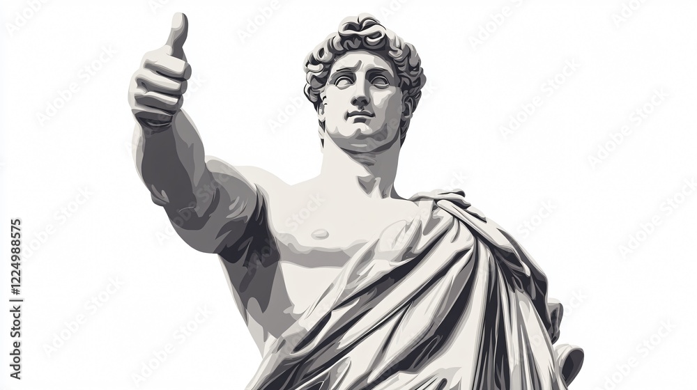 Obraz premium Classical Statue Thumbs Up Gesture Centered Wide Angle Shot for Success Positive Motivation Concept