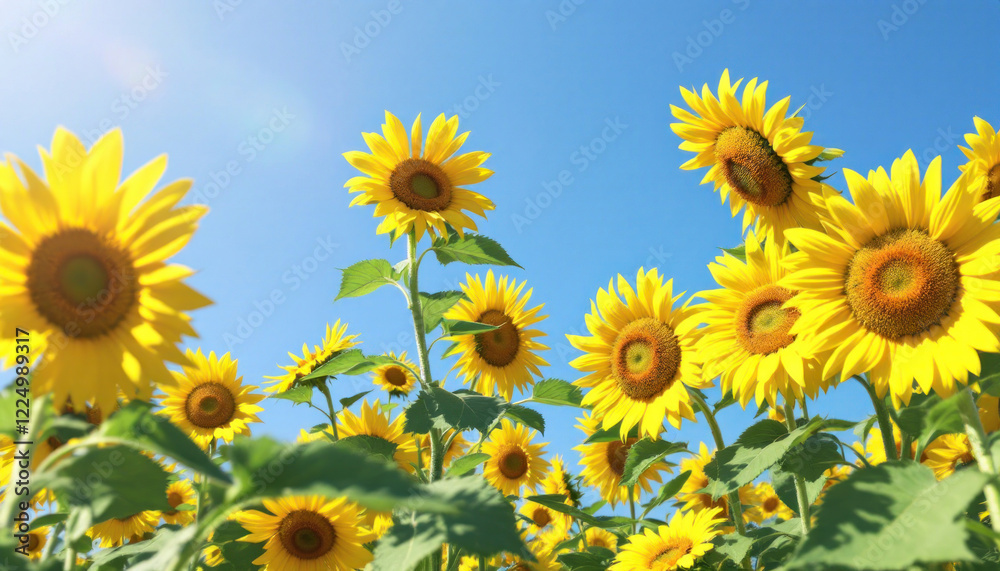 Fototapeta premium Vibrant Sunflowers Under a Clear Blue Sky