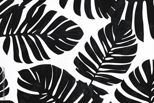 Black tropical leaf pattern on white background creating a bold graphic design