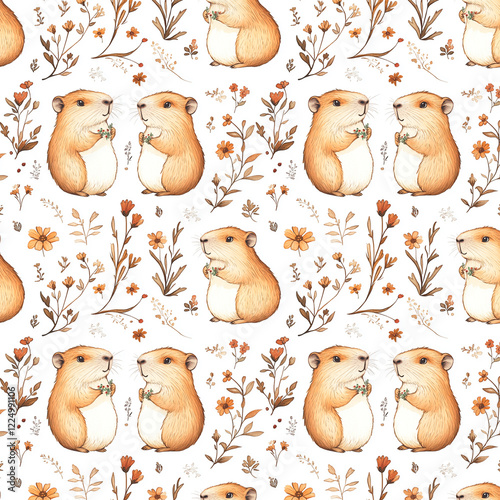 seamless pattern capibara beaver