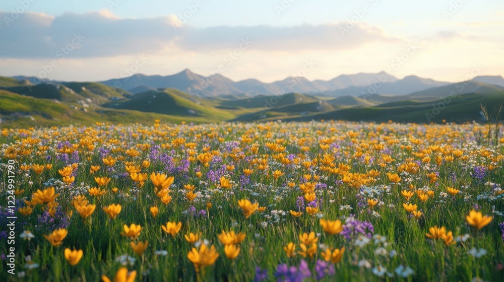 A vibrant meadow filled with blooming wildflowers. A vibrant meadow filled with blooming wildflowers.
