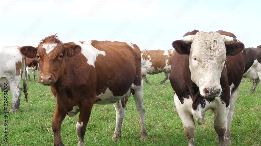 Cows graze in the pasture. Agriculture. Cattle breeding. Cows graze in the pasture. Agriculture. Cattle breeding.