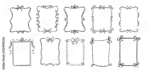 Decorative frames with bows and intricate designs suitable for artistic projects and crafting activities