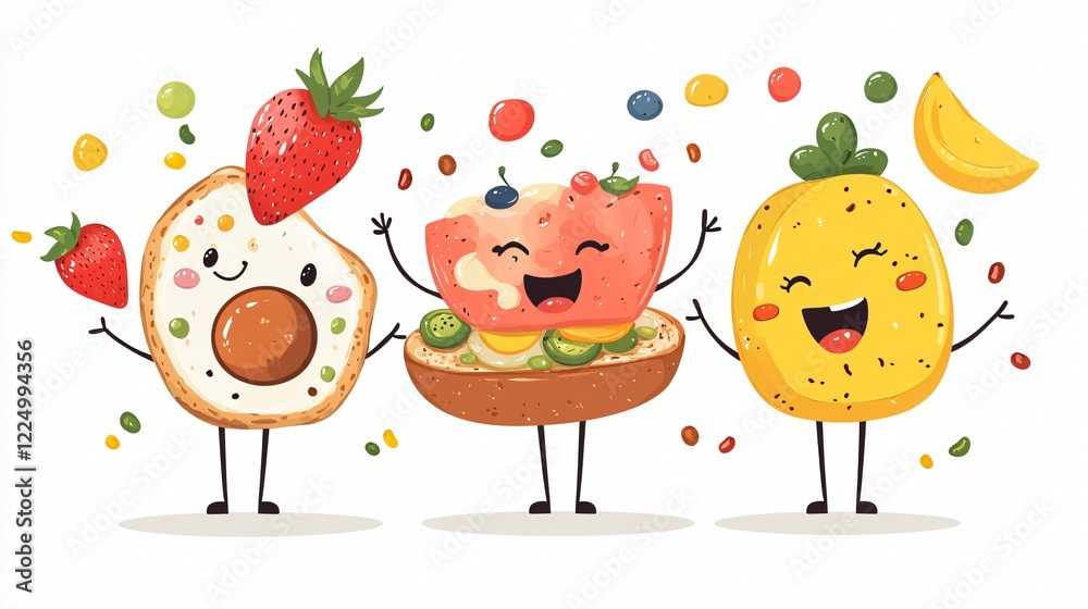 Naklejka premium Cheerful and Tasty Breakfast Food Collection with Arms for Creative Designs