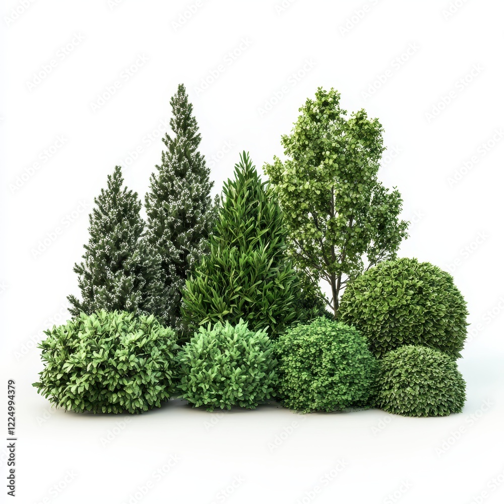 Fototapeta premium Diverse Selection of Realistic Green Plants and Bushes for Landscaping