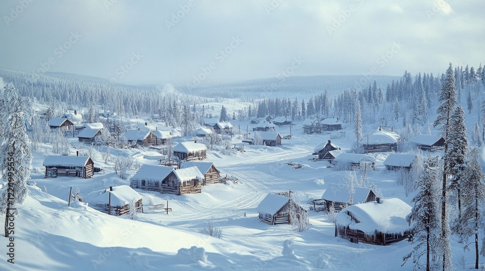 Remote Siberian village in snow. Remote Siberian village in snow.