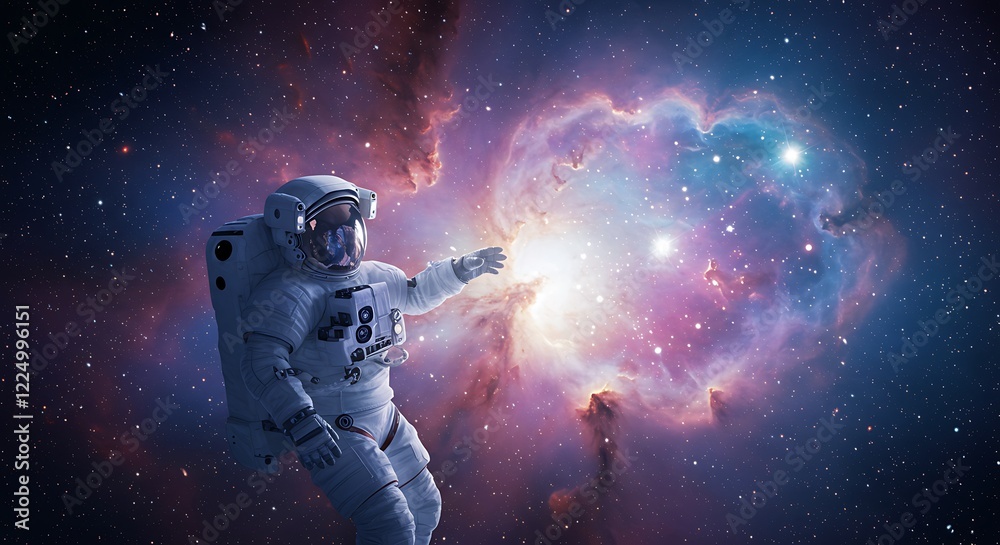 Fototapeta premium Astronaut floating in space with nebula and stars in the background. 