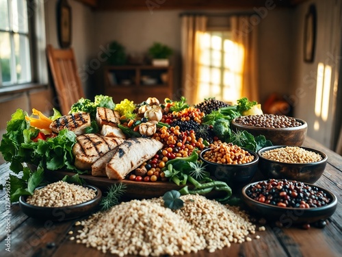 an image of a table with a variety of food on it. photo